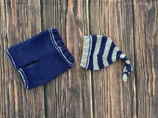 Newborn Baby Boy Blue Gray Stripes Crochet Set
