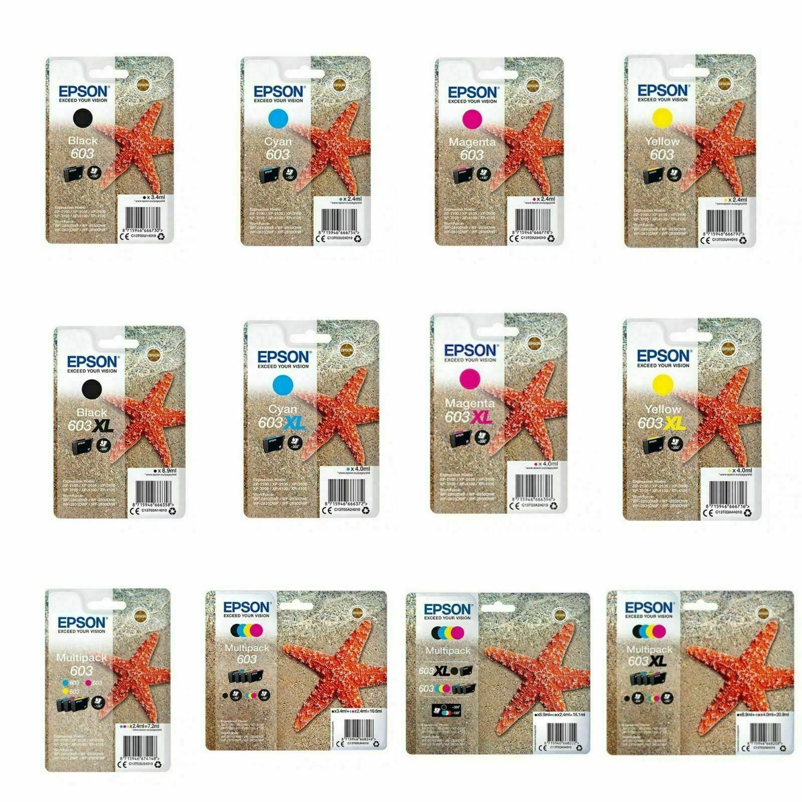 GENUINE BOX Epson 603 603XL Starfish Ink Cartridges Lot For XP2100 ...
