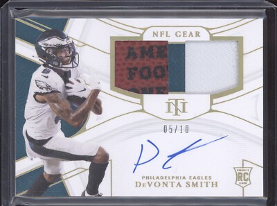 DEVONTA SMITH 2021 PANINI NATIONAL TREASURES ROOKIE GEAR PATCH AUTO 5/10