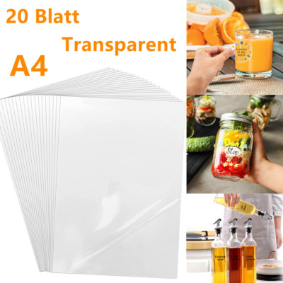 20St. Transparent Drucker Folie Klebefolien A4 Laserdrucker Kopierer bedruckbar