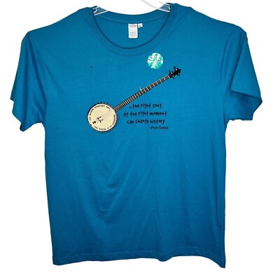 HAE Now Blue XL T-Shirt Organic Tee Pete Seeger ''The Right Song Can Change ..28a
