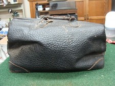 Antique Walrus Leather Doctors Bag Black Dbl Handle Large Apothecary 18"x10"x10"