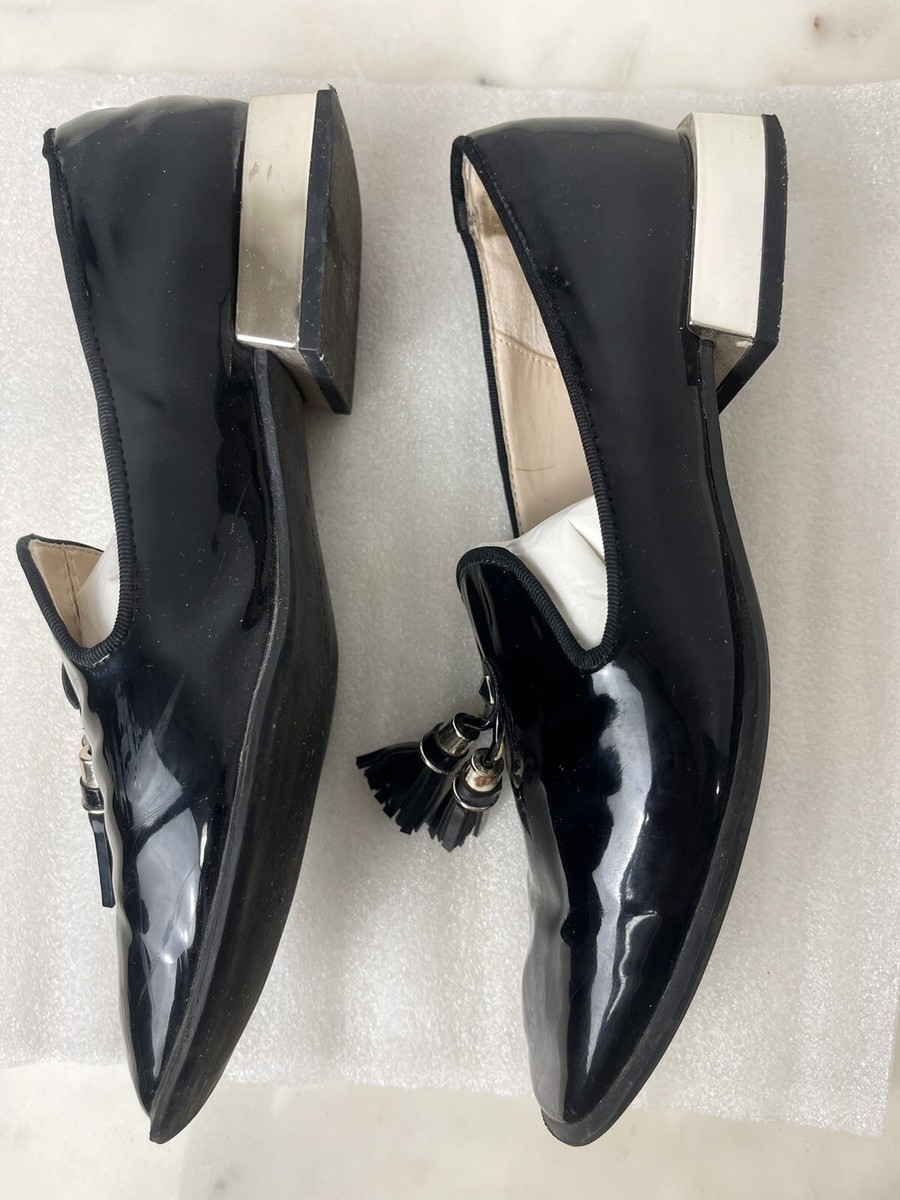 Women's Smoking Loafer Size 36 Black Velvet Tassel Slip On Flat