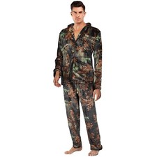 TrailCrest by Treel Camo Soft Plush Fleece Button L/S Shirt  Pants Pajama Set