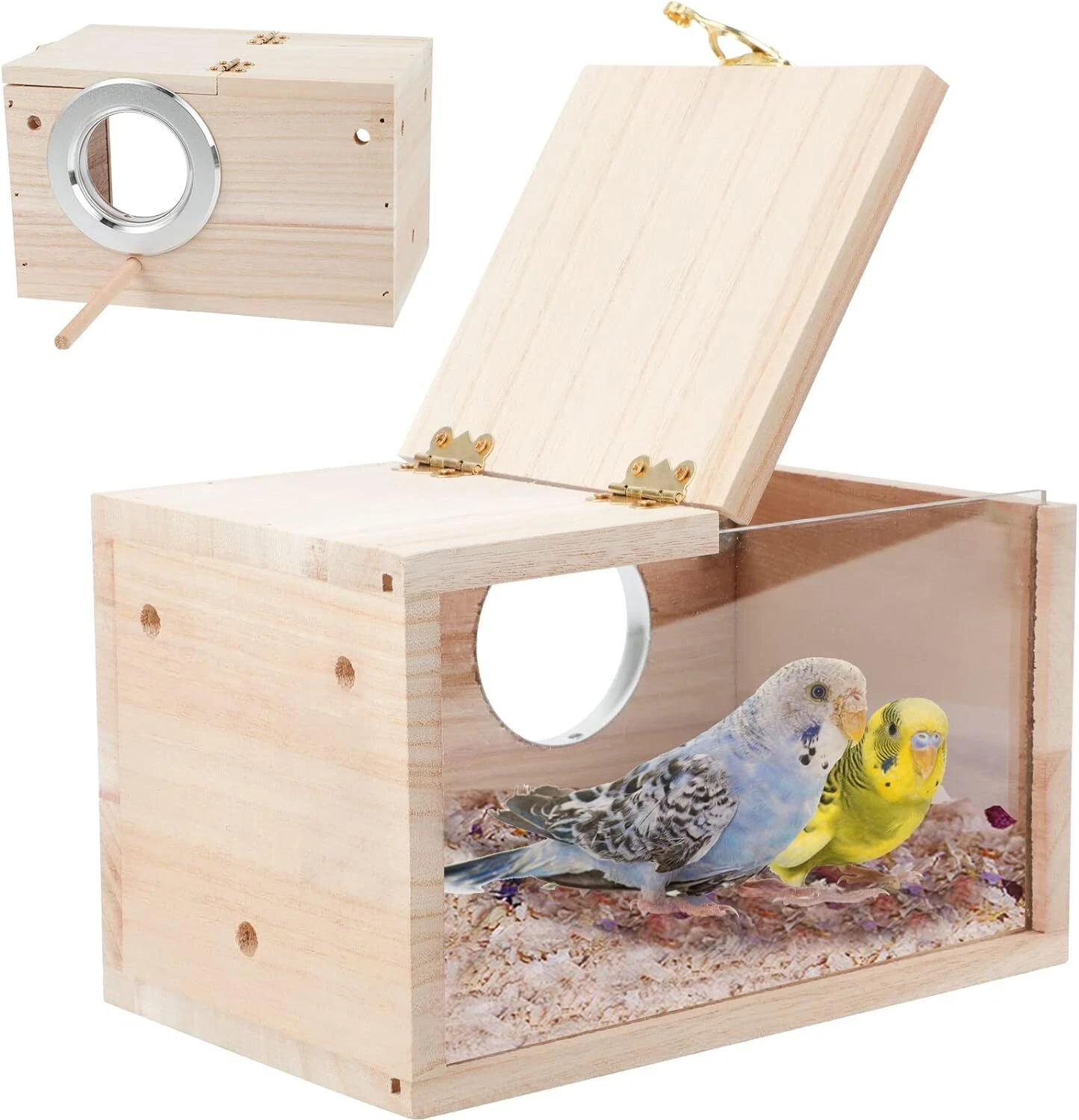 Parakeet Nesting Box Transparent Bird House for Cage Natural Wood Breeding Box f
Opens in a new wind
