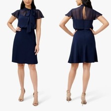 NWT New Adrianna Papell Chiffon Crepe Bias Navy Dress Size 10