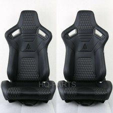 2 X Tanaka Premium Black Carbon Pvc Leather Reclinable Racing Seats Fits Honda