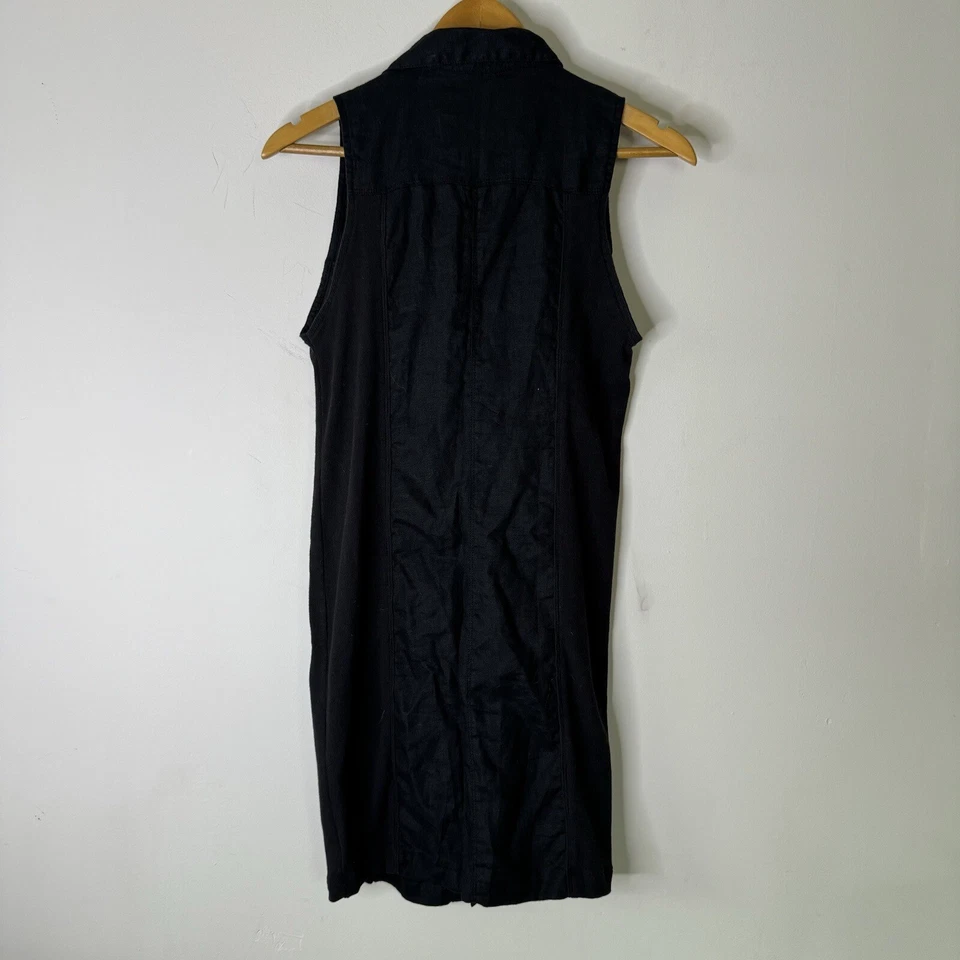 Vestido recto de lino negro GUESS de colección logotipo dorado broches de presión elástico caprichoso Y2K años 90 L Foto 4 de 4