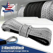 1/4"x50' 10000LBS Synthetic Winch Rope Line Grey Recovery Cable 4WD ATV UTV USA