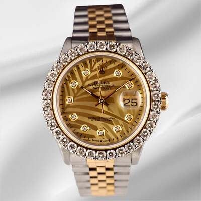 Rolex Men's Datejust 36mm YG & Steel ICED 2.25ct Diamonds Palm Motif Dial Watch