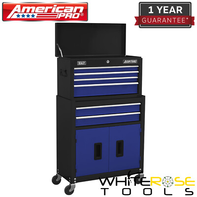 Sealey American Pro Topchest Rollcab 6 Schubladen kugelgelgelgelagerte Rutschen blau