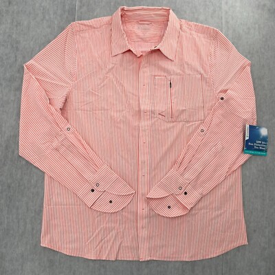 Coolibar Shirt Adult XL Pink White Fiera Smart Button Up Long Sleeve UPF 50+ NEW