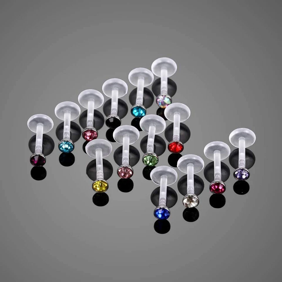 CZ Gem Lips Ring - 2mm Tragus Retainer Monroe Lip Studs Flexible Acrylic 20PCS - Image 3 of 4