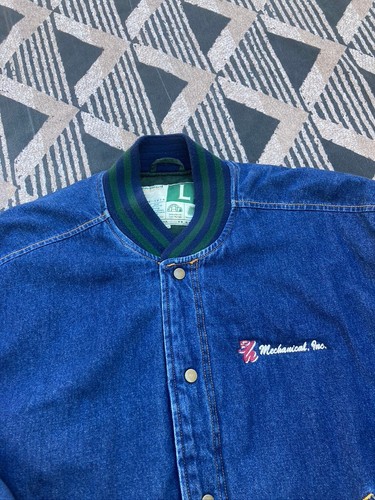Vintage Insulated Denim Letterman Jacket size Large Wear Guard Workwear 90s - Picture 2 of 7