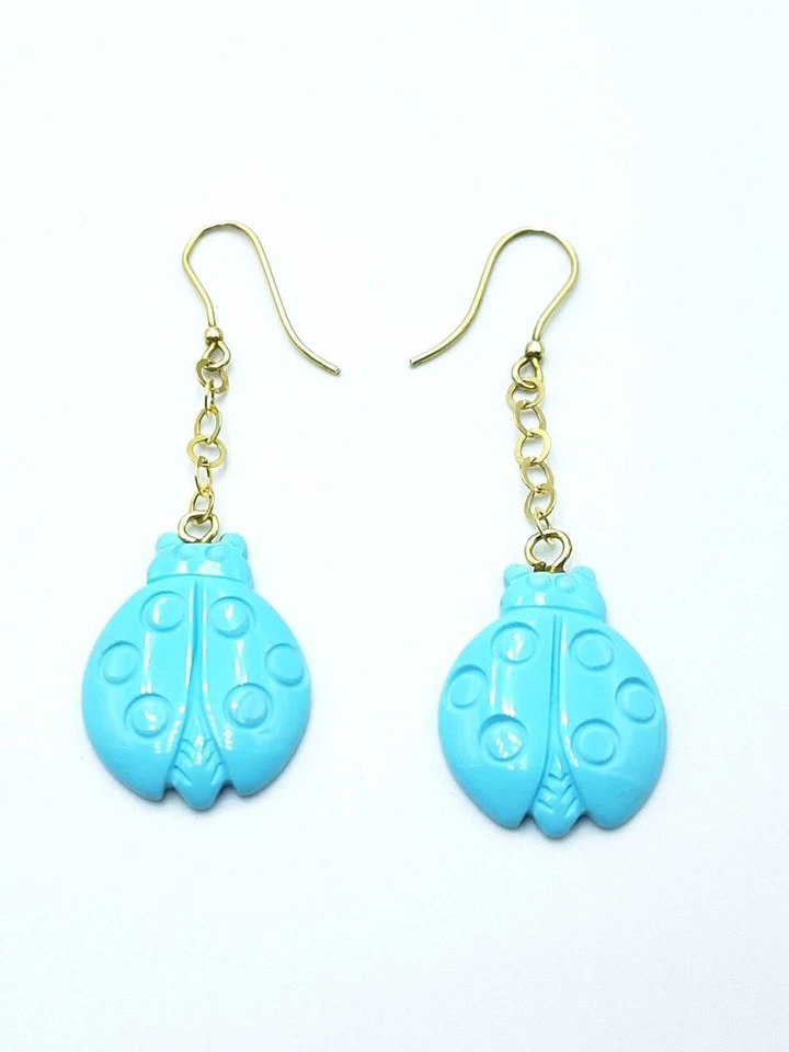 Orecchini pendenti Turchese In Argento 925 Placcato In ORO GIALLO Dorati - Immagine 2 di 4