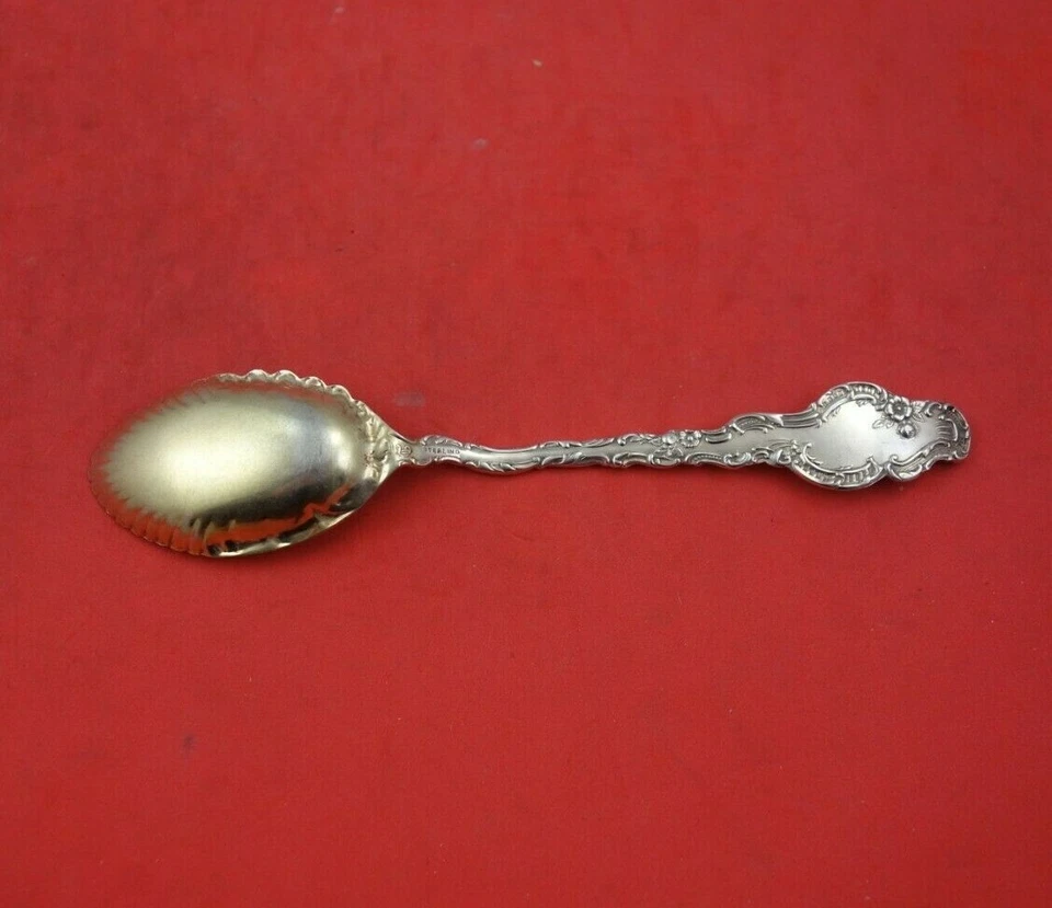 Cuchara de helado de plata esterlina Watteau by Durgin chapada en oro estriada 6" Foto 2 de 3