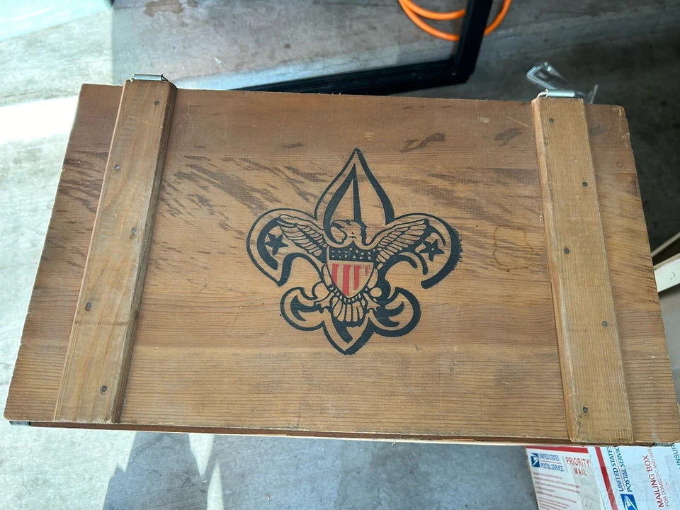 VINTAGE BOY SCOUTS OF AMERICA WOOD BOX CRATE GIDEON ANDERSON FOOT LOCKER RARE! - Image 4 of 4