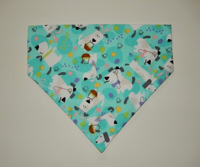 EASTER DOGS WITH EASTER BASKETS & EARS ON AQUA DOG SCARF/BANDANA--S, M, L