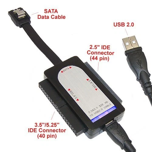 USB 2.0 to SATA/IDE Adapter Kit with Power Adapter for 2.5/3.5/5.25 Hard Drive - Image 2 of 4