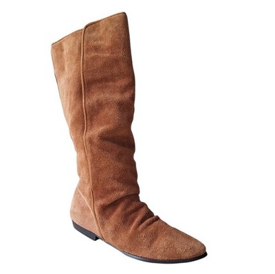 Cognac Rust Suede Tall Slouch Heeled Boots Spain Boho Western Riding 8.5