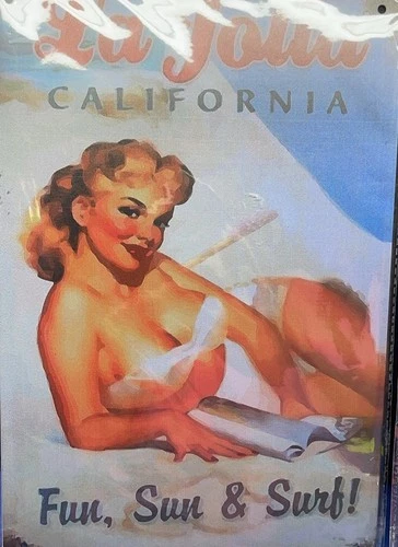 🔥1x Pin Up Sexy Girl Vintage Metal Tin Sign Poster Garage Fun, Sun & Surf
