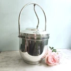 Vintage Silver Plate Ice Bucket with Lid & Handle Newport Gorham Milk Glass