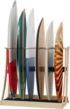 Wooden Surfboard Rack for 6 Boards - Easy 2-Minute Assembly, Foam Padding, Elast