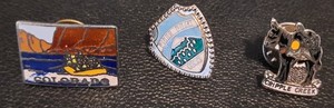 3 Souvenier Pinback Lapel Pins from Colorado, Pike's Peak, Cripple Creek