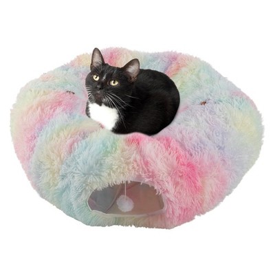 Cat Tunnel with Bed for Indoor Cats - 3FT Multifunctional Cat Tunnel Bed with...