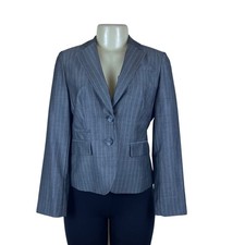 Ann Taylor Loft Womens Gray Pinstripe Rayon  Wool Blazer Two Button Size 4P