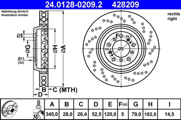 1X Bremsscheibe ATE 24.0128-0209.2 FüR BMW Z4 E46 E86 E85 3Er Roadster CSL-image