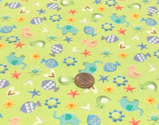 Small Elephants & Fish with Flowers*Stars*Hearts*on Lime* QT Fabrics*100% Cotton