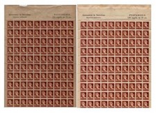 1936-39, SPANISH CIVIL WAR, II REPUBLIC, 2 SHEETS OF BARCELONA CITY TAX STAMPS.
