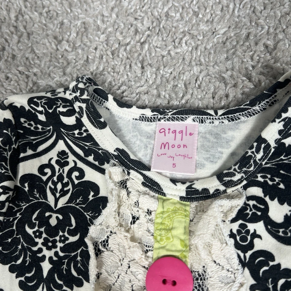 Vestido Giggle Moon Niñas Manga Larga Volantes Francés Le Fleur Negro Rosa Talla 5 Foto 3 de 4