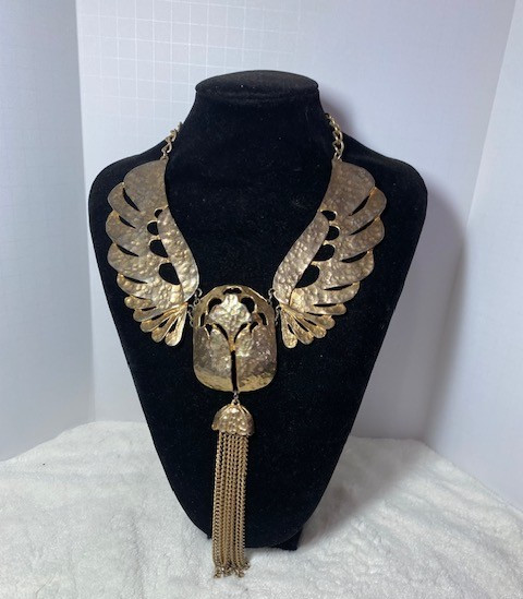 Hand Crafted Hammered metal Statement Bird Neckla… - image 1