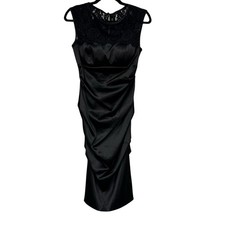 Xscape Black Lace & Satin Ruched Formal Mini Dress Womens 4 Cocktail Party