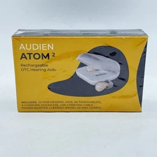 Audien ATOM 2 Wireless Rechargeable OTC Hearing Aid W/Charging Case SEALED NEW