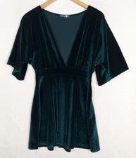 Boohoo Mini Dress Womens 4 Emarald Green Velvet Deep V Holidays Christmas