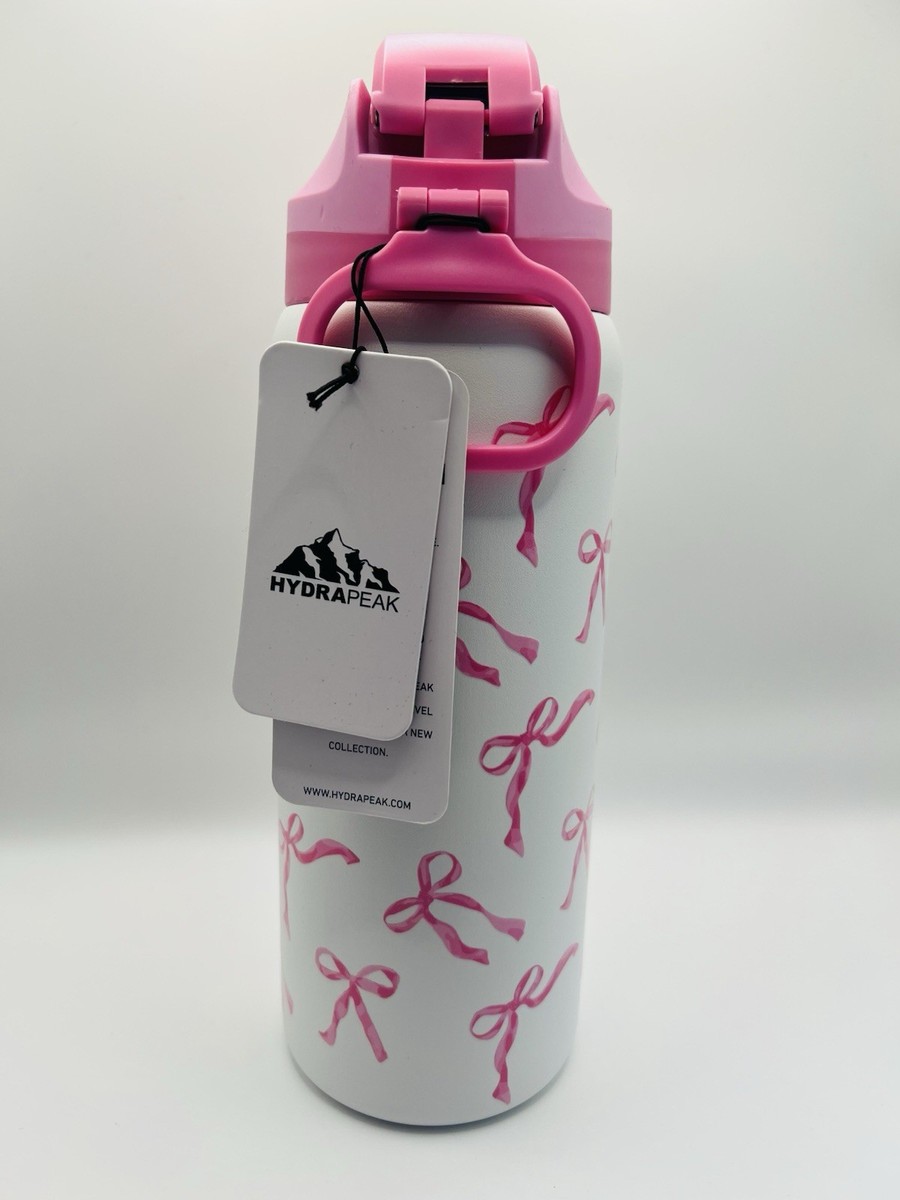 HydraPeak Pink Bow Water Bottle 32oz Insulated Leak Proof Carry
