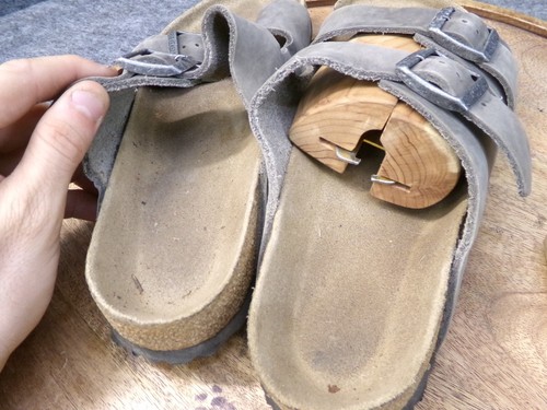 Birkenstock Arizona Gray Oiled Leather Sandals Slides Size 41 US 10 Reg. - 第 6/12 張圖片