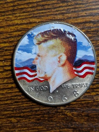 1968-D UNC Kennedy SILVER Half Dollar Colorized Kennedy & American Flag