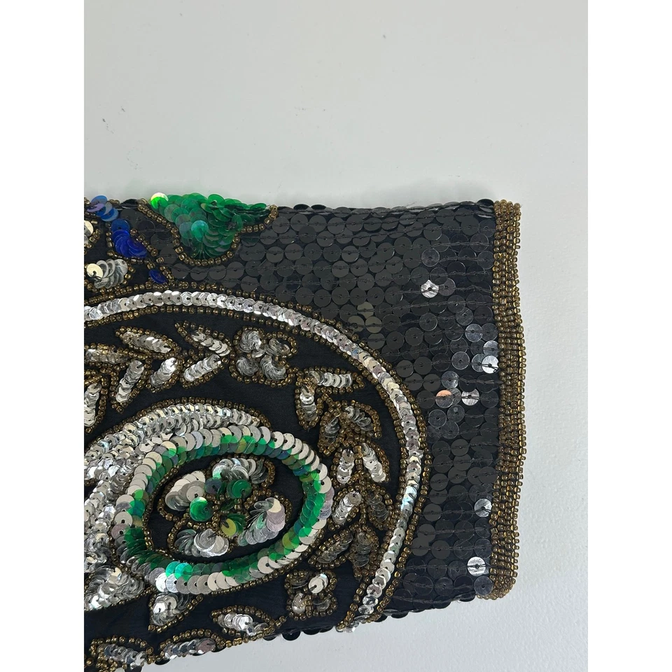 Blusa Scala De Colección Negra Verde Dorada Paisley Lentejuelas Manga Larga Fiesta Vacaciones 3X Foto 4 de 4