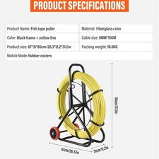 Fish Tape Puller Fiberglass 492 ft 5/16 in Wire Cable Running Duct Rodder