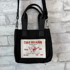TRUE RELIGION Mini Tote Black Denim Crossbody Bag With Removable Strap