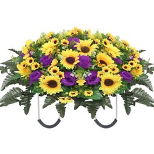 Artificial Cemetery Flowers for Grave,Headstone Flower Saddle Silk Sunflowers...