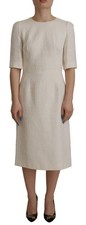 Dolce & Gabbana White Jaquard Midi Floral Sheath Brocade Women's Dress Authentic