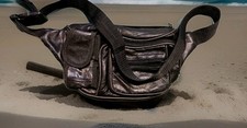 Black Fanny Pack Lambskin Leather Black adjustable Waist Strap 10X6X3" 5 Pockets