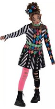 Carnival Terror Clown Girl's Large Halloween Costume Dress Leggings Headband L