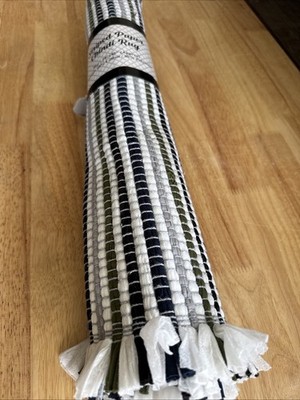 Stripes Chindi Rag Reversible Fringe Blue/Grey/Olive