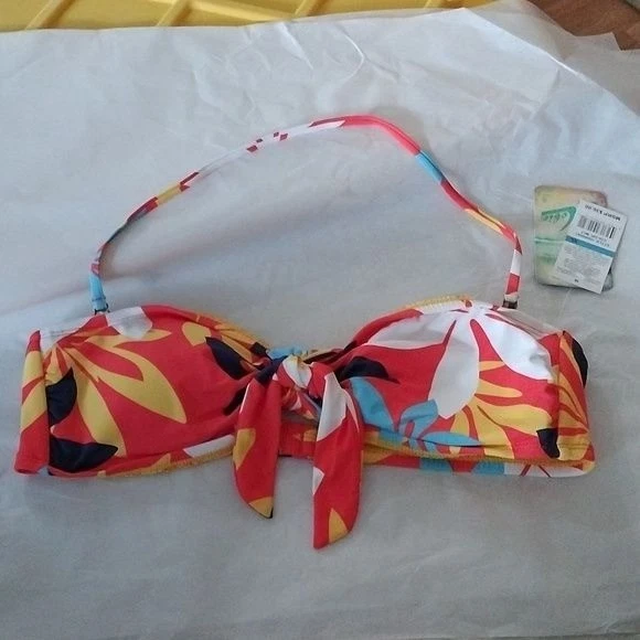 Top de natación de bikini Hobie bandeau naranja floral Bloomy Daze para mujer, talla XL Foto 2 de 4